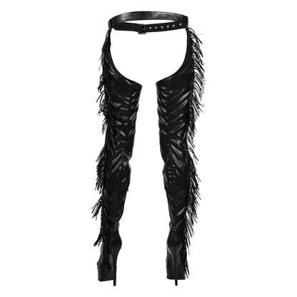 Black Side Fringe Stiletto Heeled Pant Boots | Onlymaker Customer Favorite