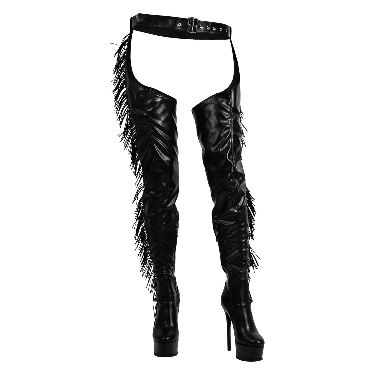 Black Side Fringe Stiletto Heeled Pant Boots | Onlymaker Customer Favorite