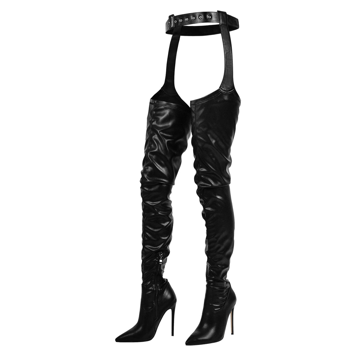 Black Pleated Stiletto Heeled Pant Boots | Onlymaker Great Value