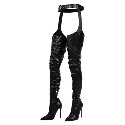 Black Pleated Stiletto Heeled Pant Boots | Onlymaker Great Value
