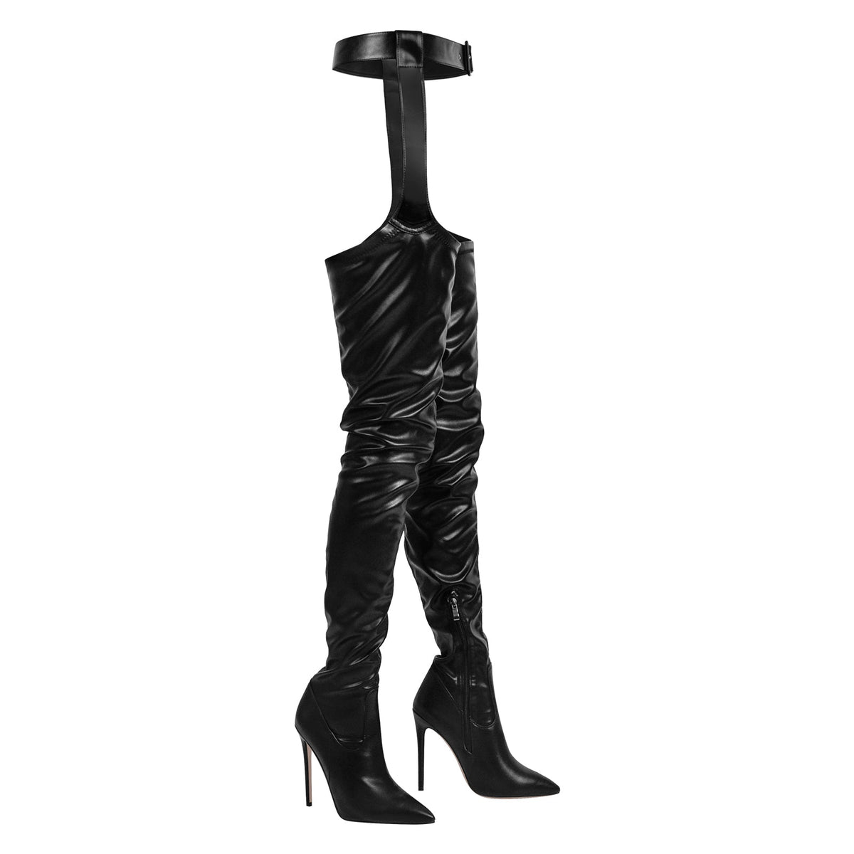 Black Pleated Stiletto Heeled Pant Boots | Onlymaker Great Value