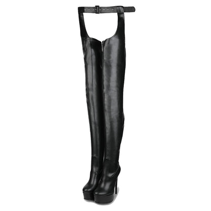 Round Toe Platform Stiletto Stretchy Pantyhose Boots | Onlymaker Featured