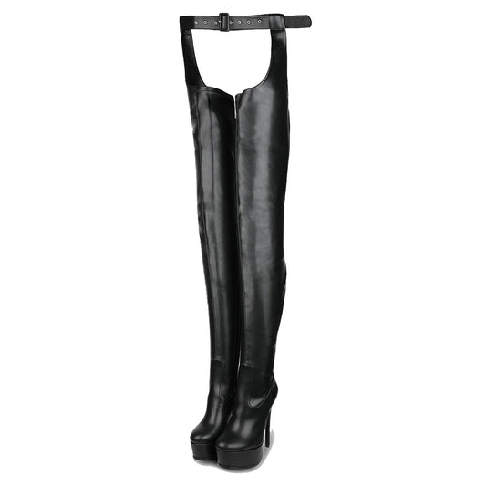 Round Toe Platform Stiletto Stretchy Pantyhose Boots | Onlymaker Featured