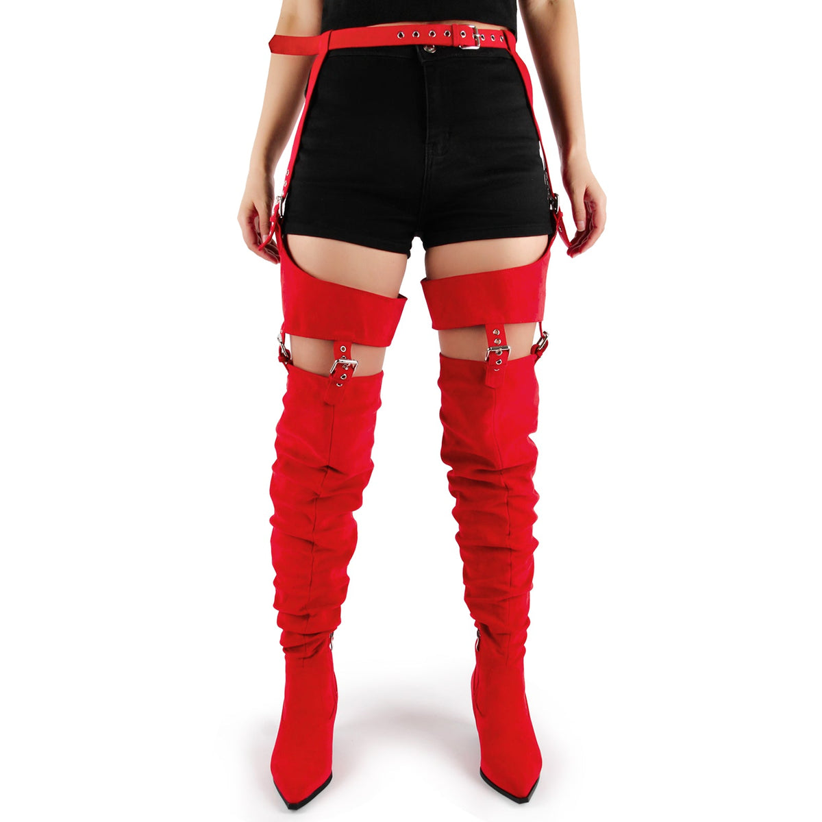 Suede Pleated Multi Buckle Chunky Heel Pant Boots | Onlymaker Customer Favorite