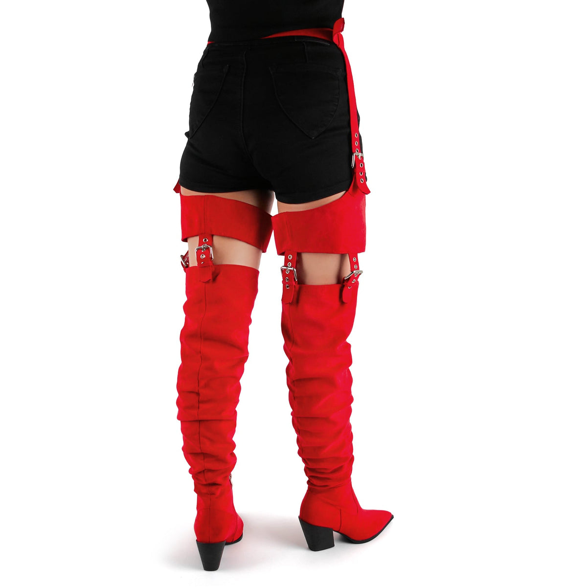 Suede Pleated Multi Buckle Chunky Heel Pant Boots | Onlymaker Customer Favorite