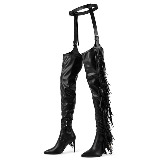 Pointed Toe Fringe Stiletto Pant Boots | Onlymaker Essential