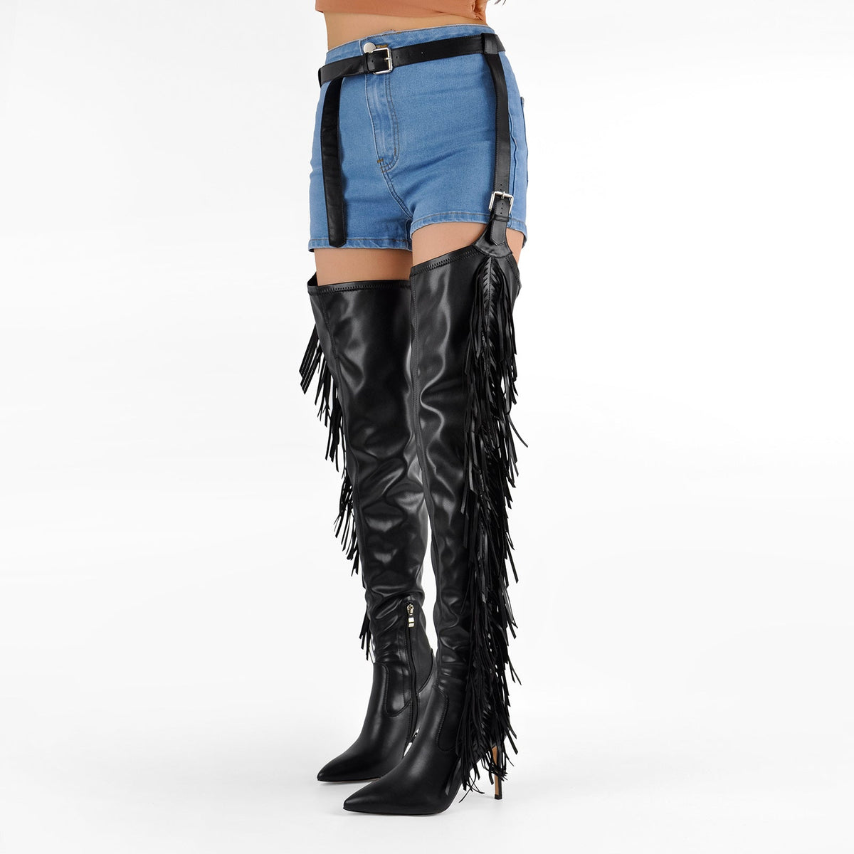 Pointed Toe Fringe Stiletto Pant Boots | Onlymaker Essential