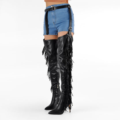 Pointed Toe Fringe Stiletto Pant Boots | Onlymaker Essential