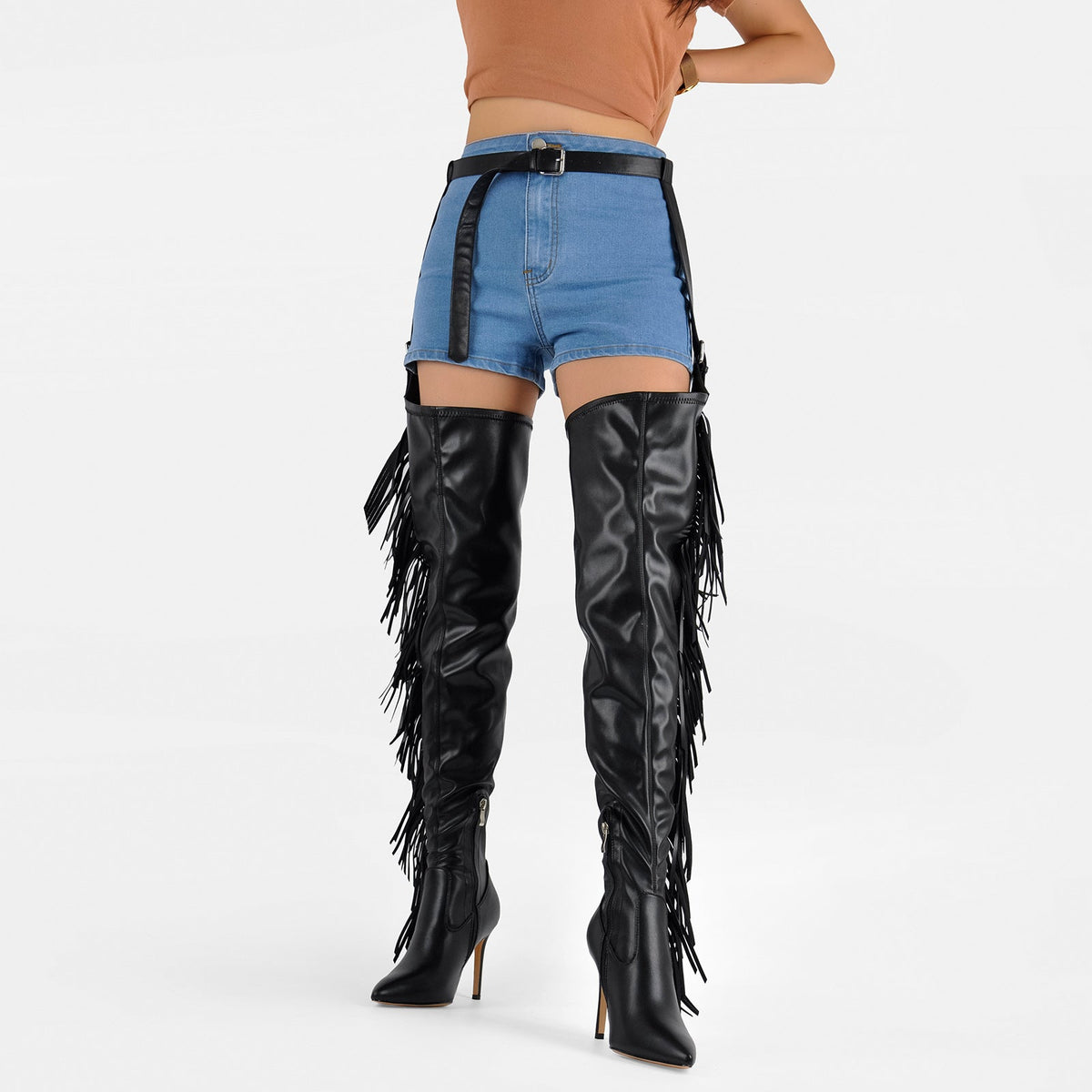 Pointed Toe Fringe Stiletto Pant Boots | Onlymaker Essential