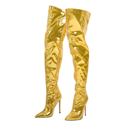 Metallic Pointed Toe Stiletto Over The Knee Boots | Onlymaker Deals