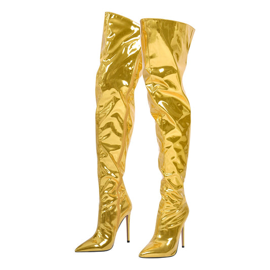 Metallic Pointed Toe Stiletto Over The Knee Boots | Onlymaker Deals