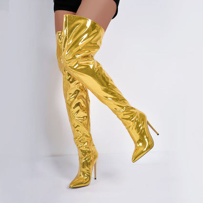 Metallic Pointed Toe Stiletto Over The Knee Boots | Onlymaker Deals