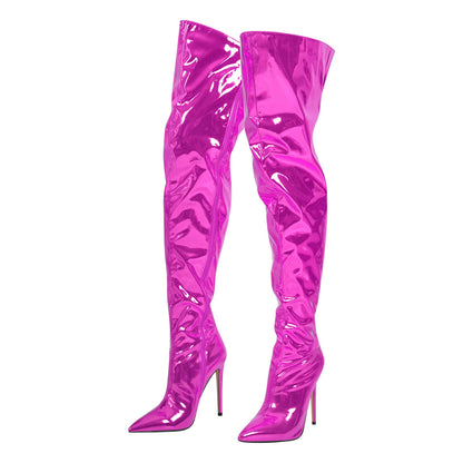 Metallic Pointed Toe Stiletto Over The Knee Boots | Onlymaker Deals