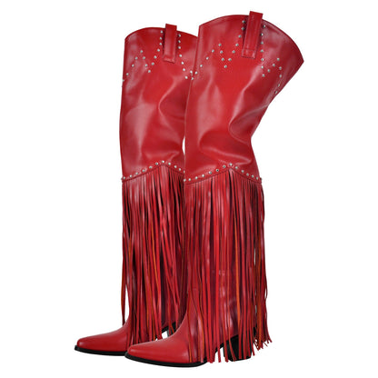 Chunky Heel Fringe Over The Knee Boots | Onlymaker Customer Favorite