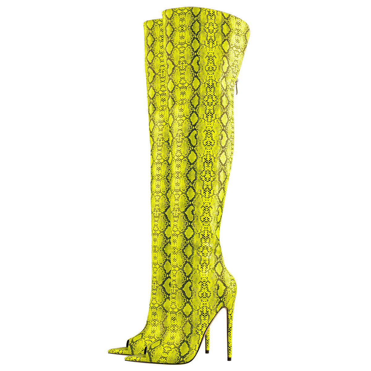 Open Toe Snake Fluorescent Color Stiletto High Heel Over The Knee Boot | Onlymaker Essential