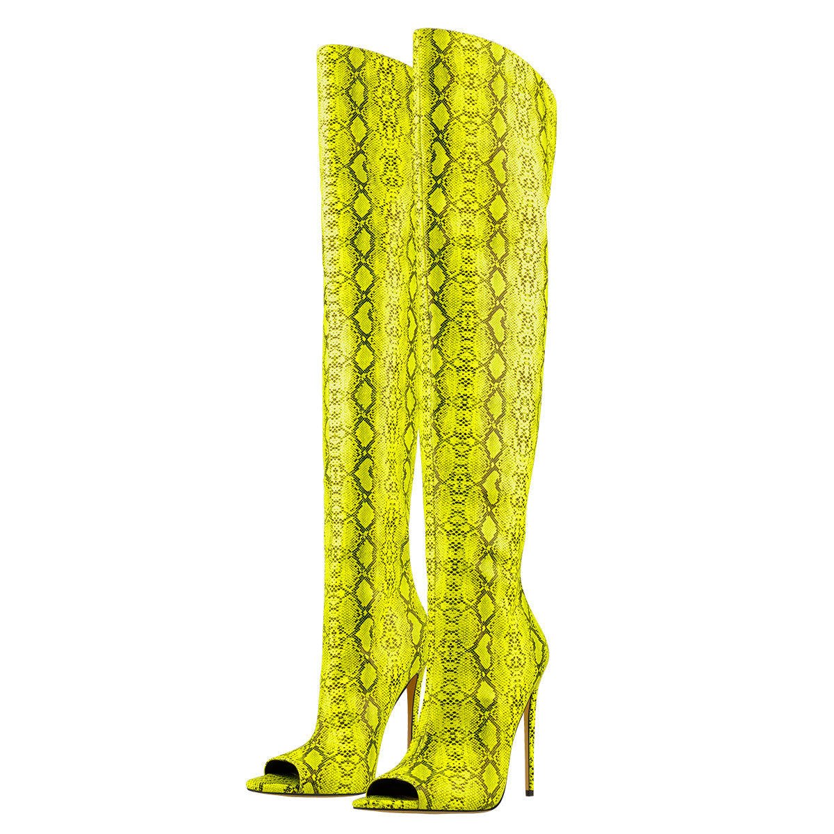 Open Toe Snake Fluorescent Color Stiletto High Heel Over The Knee Boot | Onlymaker Essential