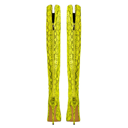 Open Toe Snake Fluorescent Color Stiletto High Heel Over The Knee Boot | Onlymaker Essential