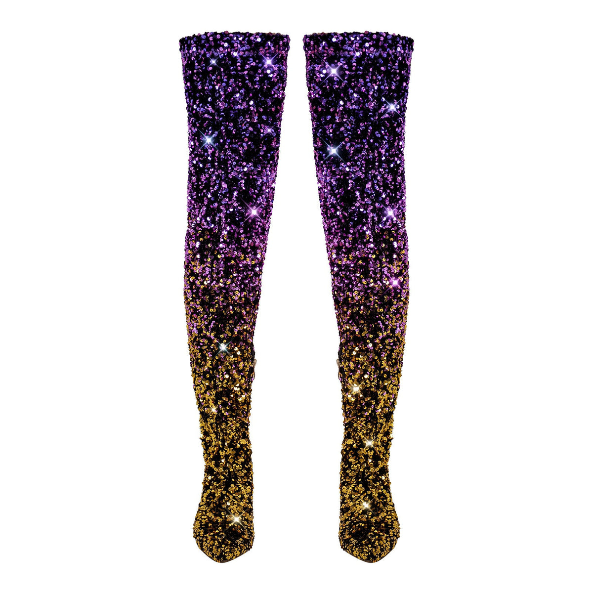 Sequins Gradient Color Pointed Toe Thigh High Stiletto Boots | Onlymaker Hot Sale
