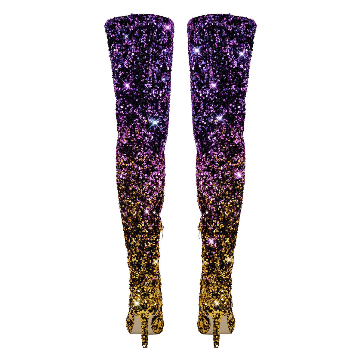 Sequins Gradient Color Pointed Toe Thigh High Stiletto Boots | Onlymaker Hot Sale
