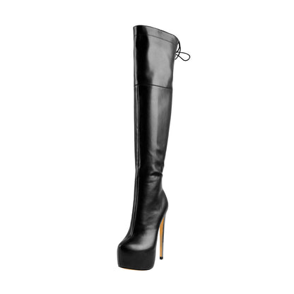 Faux Leather Platform High Heels Thigh High Boots | Onlymaker Quality