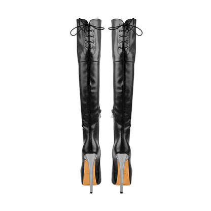 Faux Leather Platform High Heels Thigh High Boots | Onlymaker Quality