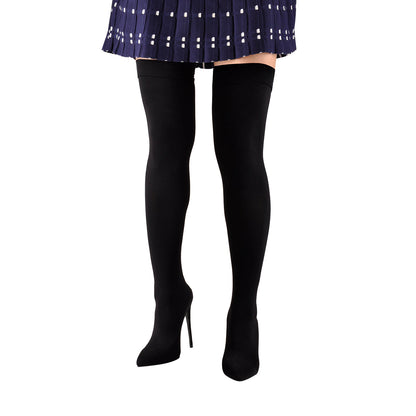 Thigh High Pointy Toe Stiletto Stretch Back Hollow Out Stocking Bootie | Onlymaker Latest