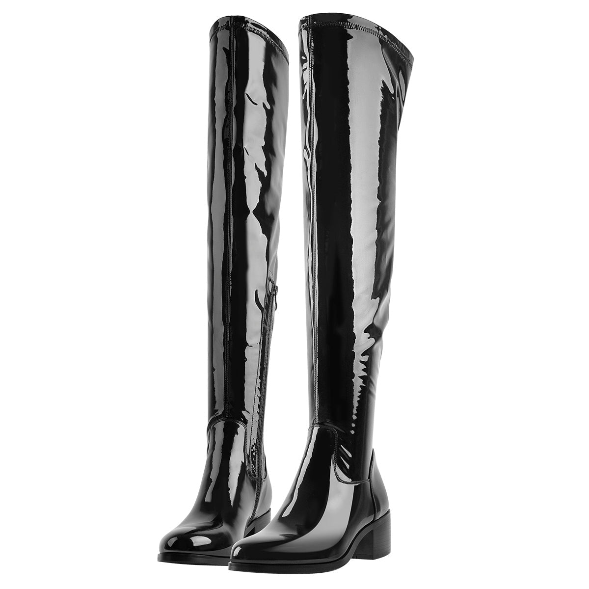 Black Patent Leather Over The Knee Boots | Onlymaker Top Pick