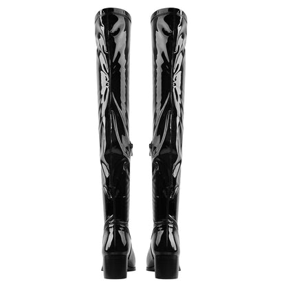 Black Patent Leather Over The Knee Boots | Onlymaker Top Pick