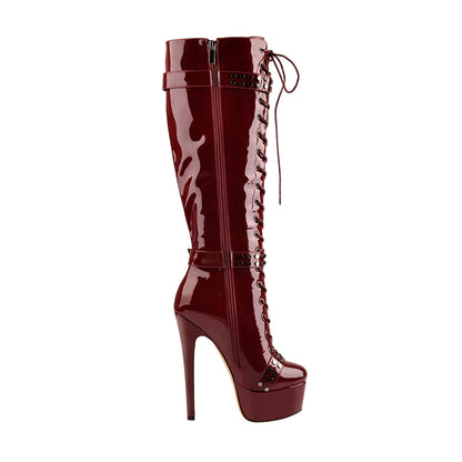 Platform Lace-Up High Heel Stiletto Over The Knee Boots | Onlymaker Signature
