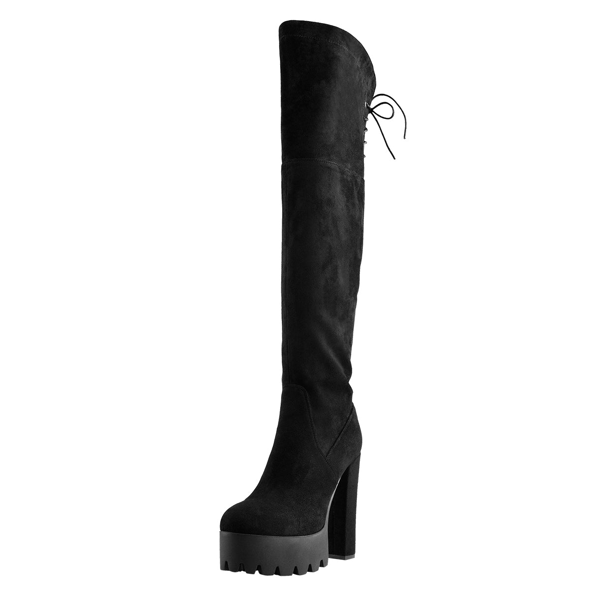 Faux Suede Lace Up Round Toe Thigh High Winter Bootie | Onlymaker Latest