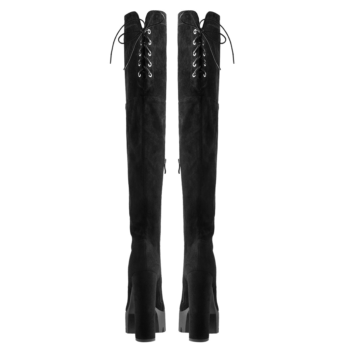Faux Suede Lace Up Round Toe Thigh High Winter Bootie | Onlymaker Latest