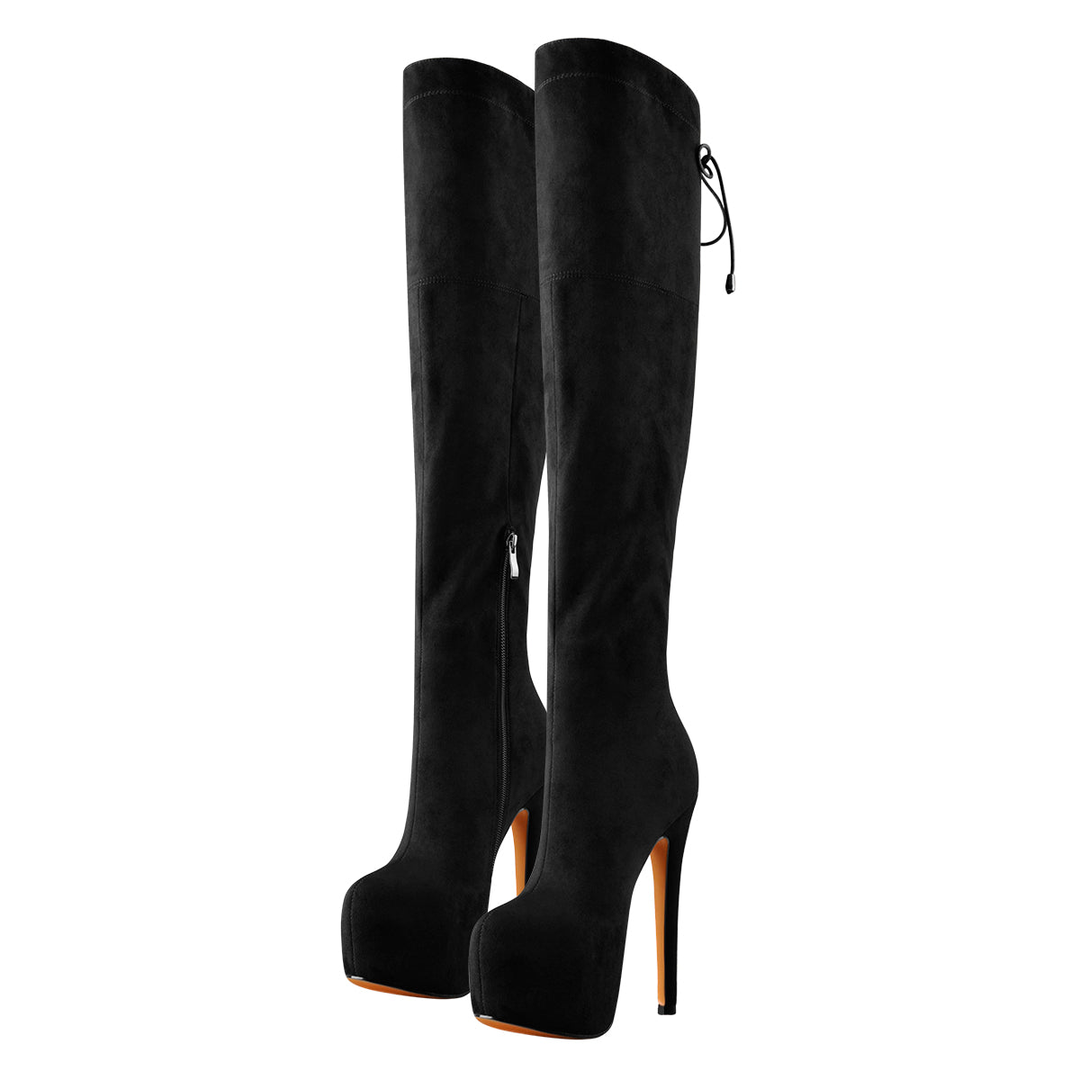 Black Suede Round Toe Platform Over The Knee Boots | Onlymaker Best Price
