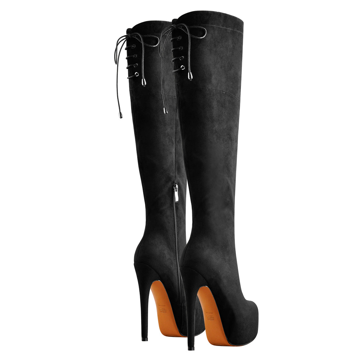Black Suede Round Toe Platform Over The Knee Boots | Onlymaker Best Price