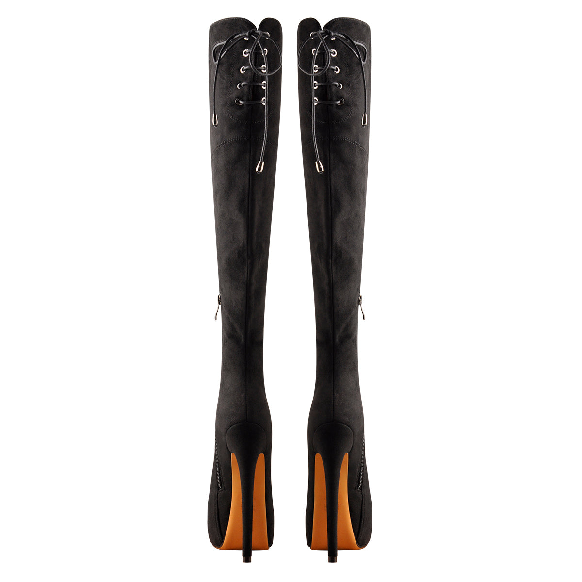 Black Suede Round Toe Platform Over The Knee Boots | Onlymaker Best Price