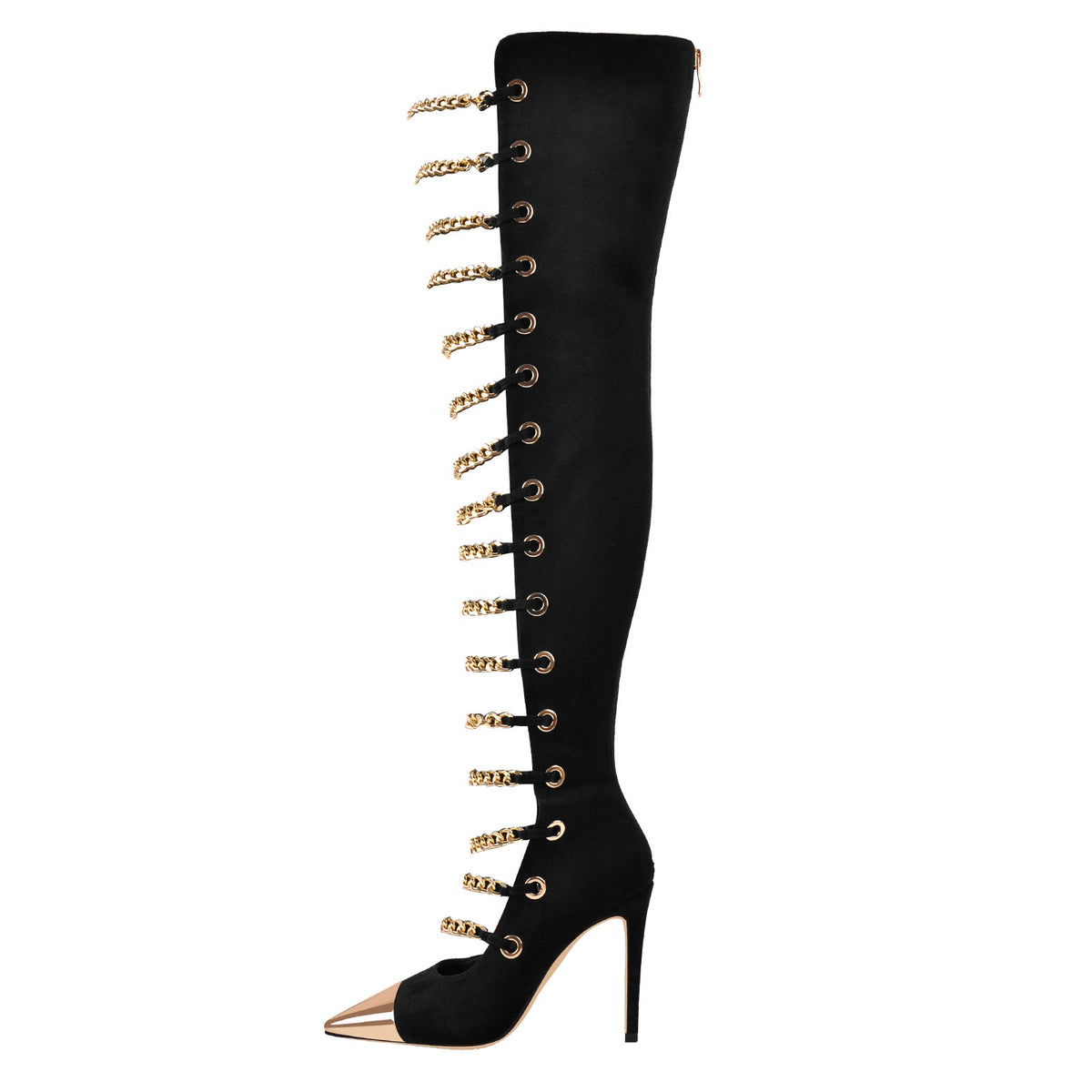 Metal Chain Pointed Toe Over The Knee High Boots | Onlymaker Trending