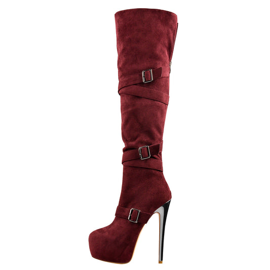 Suede Platform Buckle Stiletto Over The Knee High Boots | Onlymaker Premium