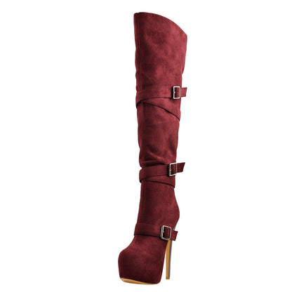 Suede Platform Buckle Stiletto Over The Knee High Boots | Onlymaker Premium