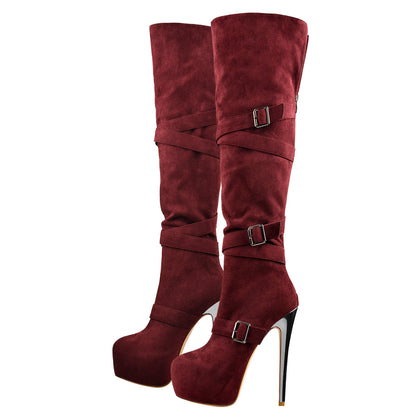 Suede Platform Buckle Stiletto Over The Knee High Boots | Onlymaker Premium