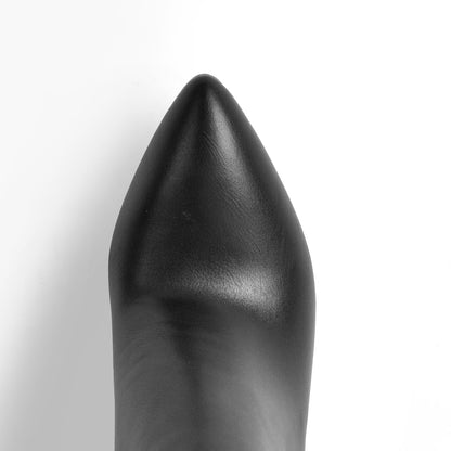 Pointed Toe Matte Black Metal Heels Stiletto Thigh Boots | Onlymaker Essential