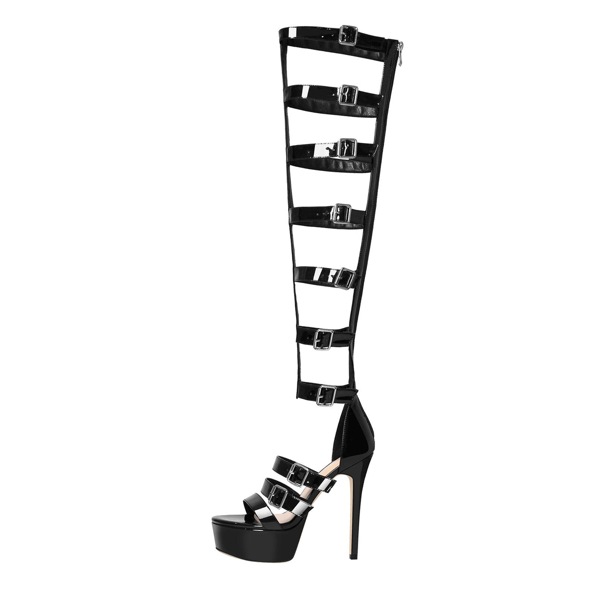 Round Toe Black Over The Knee Stiletto Boots Sandals | Onlymaker Customer Favorite