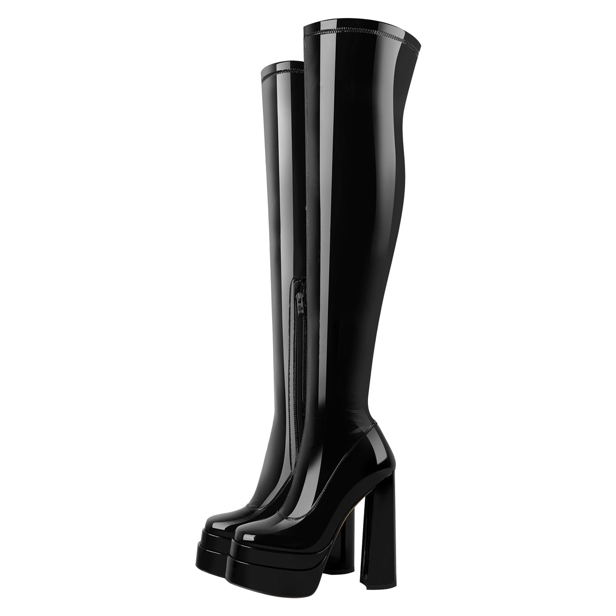Patent Platform Chunky Over The Knee Thigh Boots | Onlymaker Premium