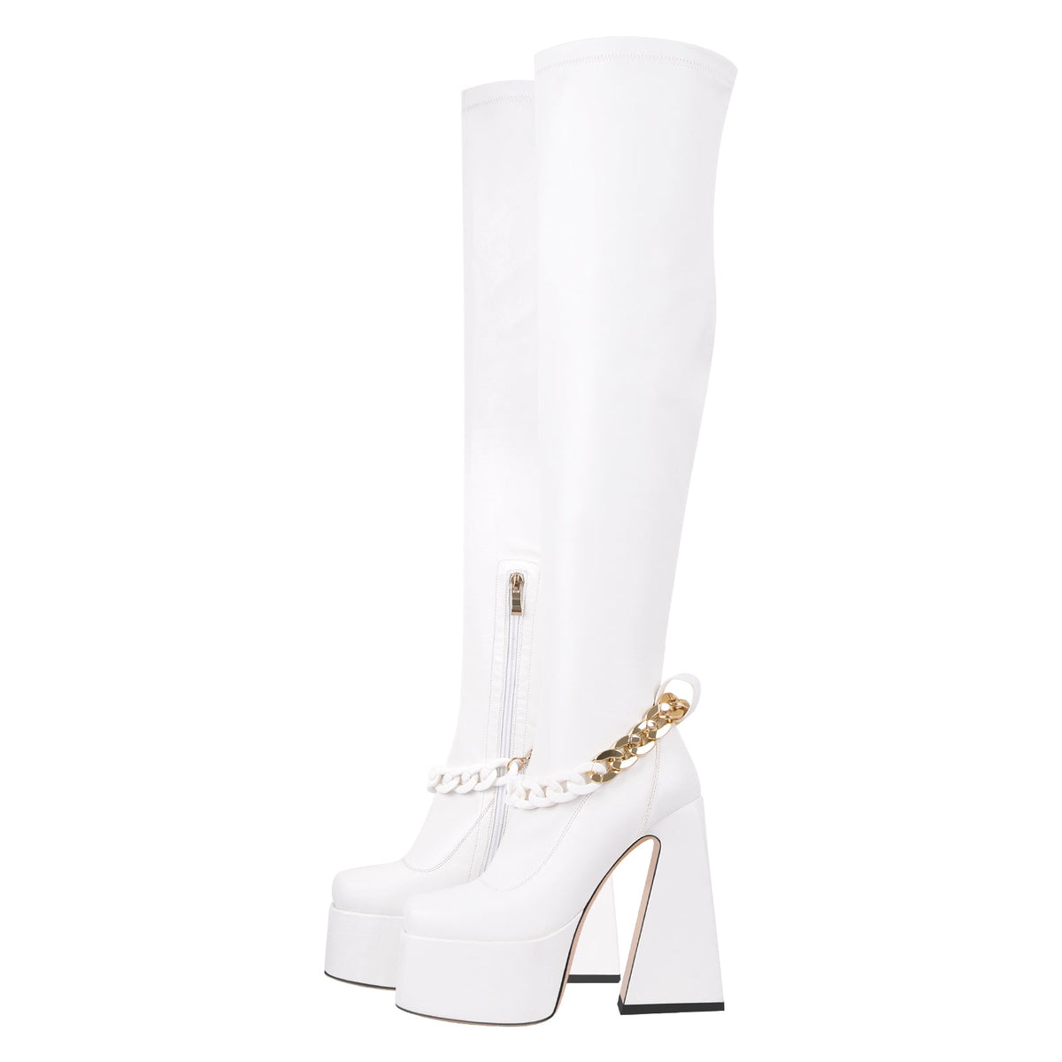 Square Toe Metal Chain Chunky Thigh Boots | Onlymaker Deals