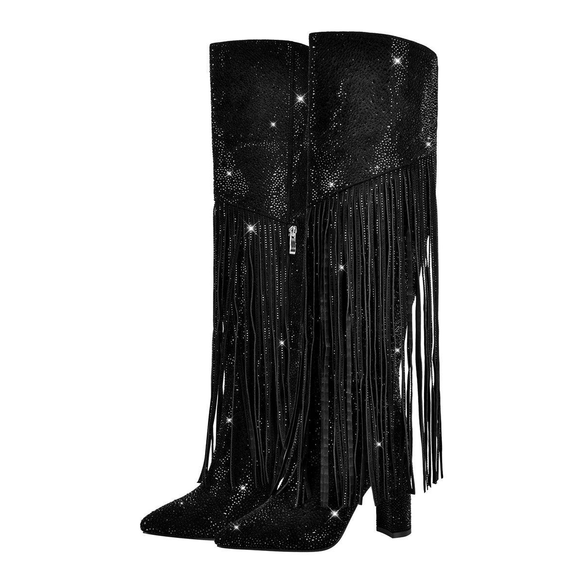 Pointed Toe Rhinestone Tassels Over The Knee Boots | Onlymaker Smart Buy