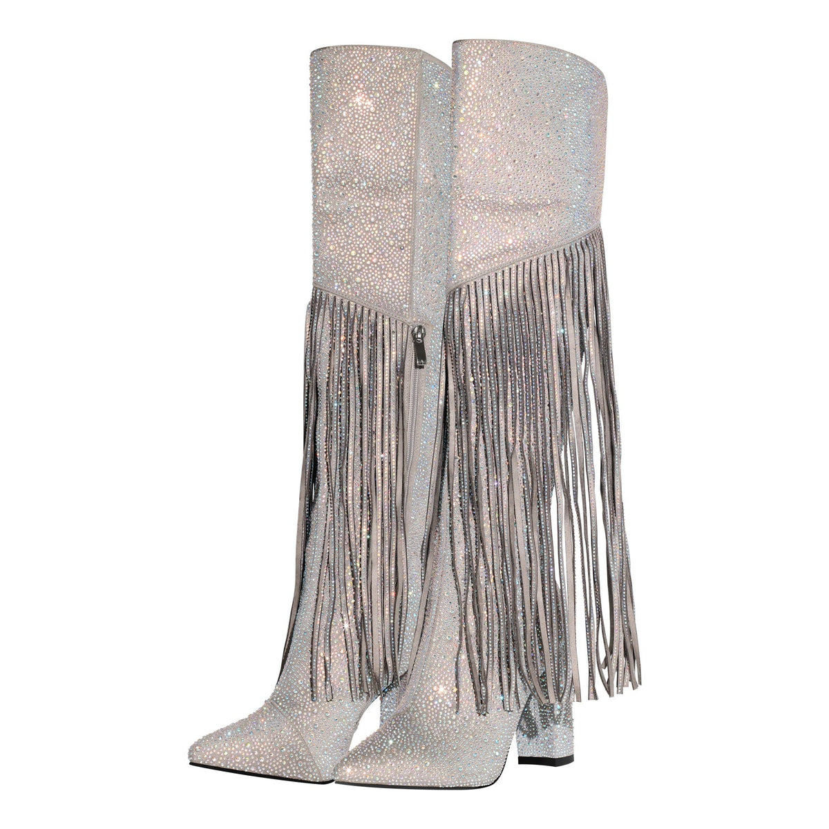 Pointed Toe Rhinestone Tassels Over The Knee Boots | Onlymaker Smart Buy