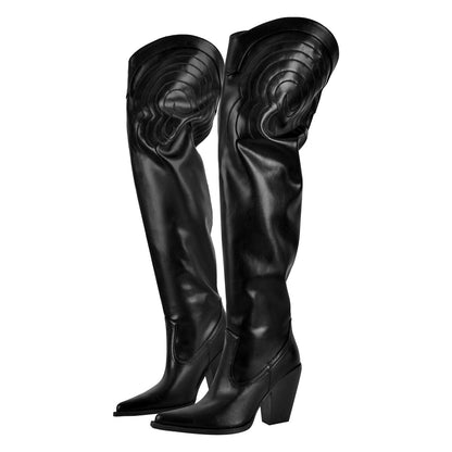 Chunky Heel Over The Knee Western Boots | Onlymaker Special Offer