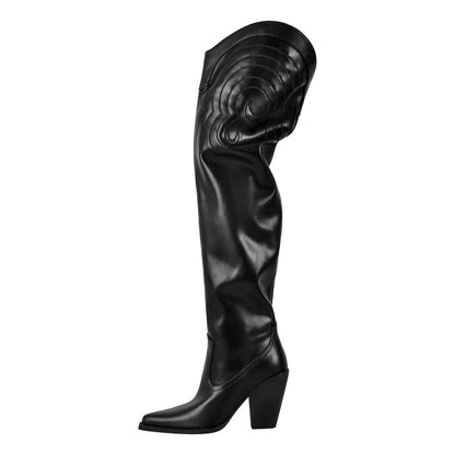 Chunky Heel Over The Knee Western Boots | Onlymaker Special Offer