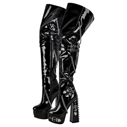 Buckle Strap Rivet Platform Ovee the Knee Boots | Onlymaker Classic
