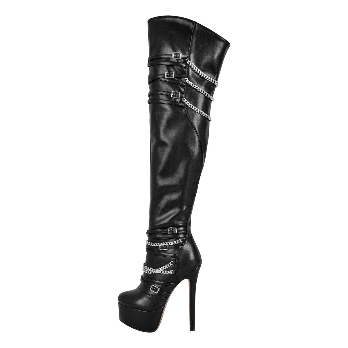 Chain Round Toe Platform Stilettos Over The Knee Boots | Onlymaker Best Seller