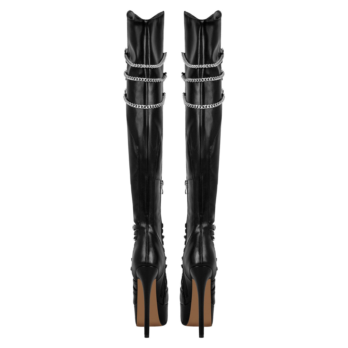 Chain Round Toe Platform Stilettos Over The Knee Boots | Onlymaker Best Seller