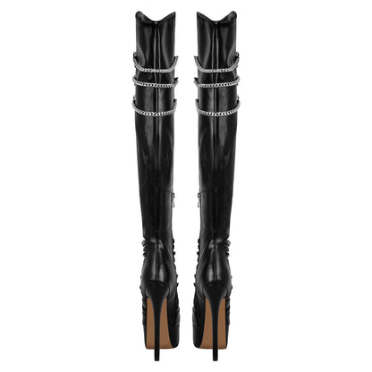 Chain Round Toe Platform Stilettos Over The Knee Boots | Onlymaker Best Seller